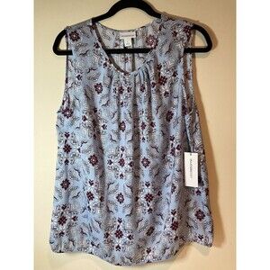 Liz Claiborne Blue Floral Short Sleeve Top Size Large NEW With Tag